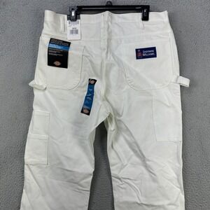 Dickies Mens Carpenter Utility Pants 38X30 White Relaxed Fit Pocket Workwear NEW